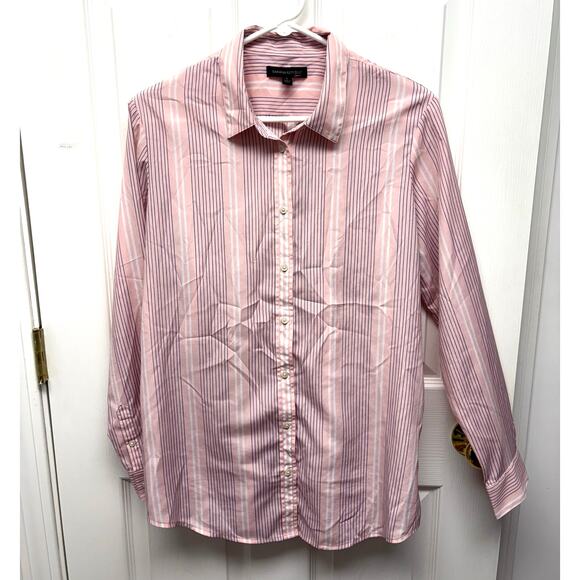 Banana Republic Pink Blue Stripe Blouse, Button Up, Women's Size L - Picture 1 of 5